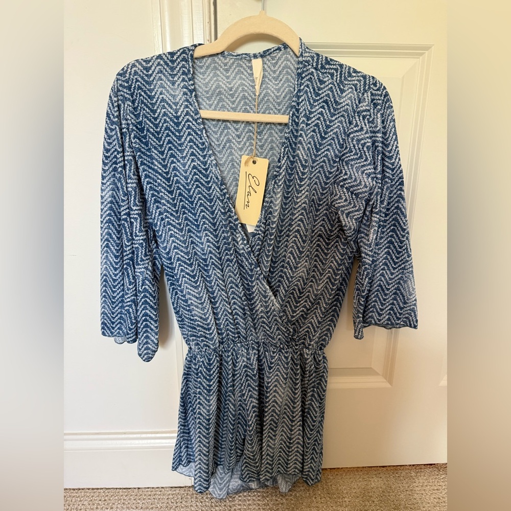 Elan Blue and White Patterned Romper